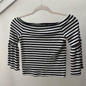Black&White Striped Women Crop Top
